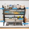 thumbnail image 5 of 2-Tier Over The Sink Dish Drying Rack, 33.66"×31.1"×11.81", Large Sink Rack for Kitchen, Saving Kitchen Space, Cover Design Holds Dishes, Bowls, and Cutlery, Kitchen Sink Shelf, 5 of 6