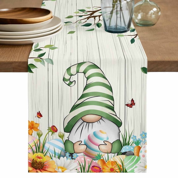 Table Runner 72 Inches Long for Kitchen Dining, Easter Gnomes Dresser Scarf Farmhouse, Dining Table Decorations for Wedding/Parties, Spring Watercolor Eggs Flower Wood Grain 14 x 72 In