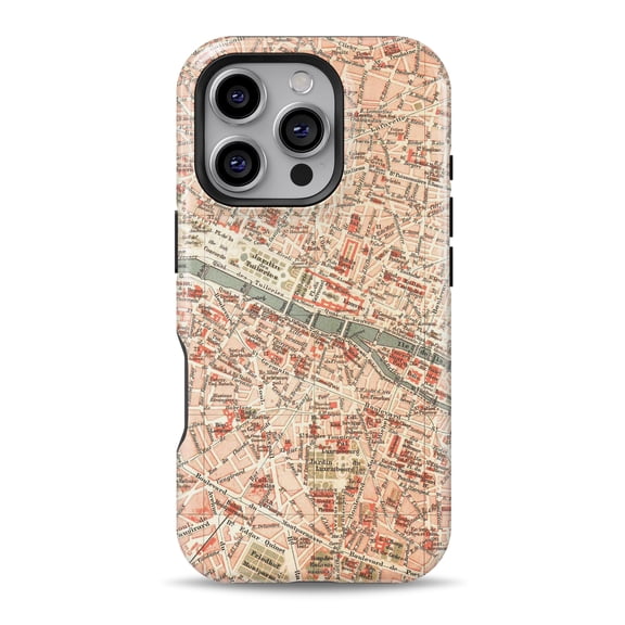 DesignSkinz Scratch-Resistant Hard Slim Case Compatible with iPhone 16 (Compatible with MagSafe) - The Vintage Paris Overview Map