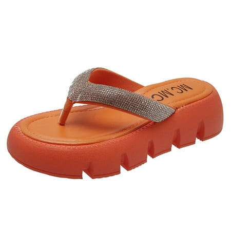 

Womens Sandals Rhinestone Thick Sole Flip Flop Sandal Pu Orange 39