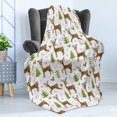 thumbnail image 4 of Christmas Soft Flannel Fleece Blanket, Reindeers Cheerful Noel Season Forest Snowflakes Winter Celebration, Cozy Plush for Indoor and Outdoor Use, 60" x 80", Caramel Green and White, by Ambesonne, 4 of 5