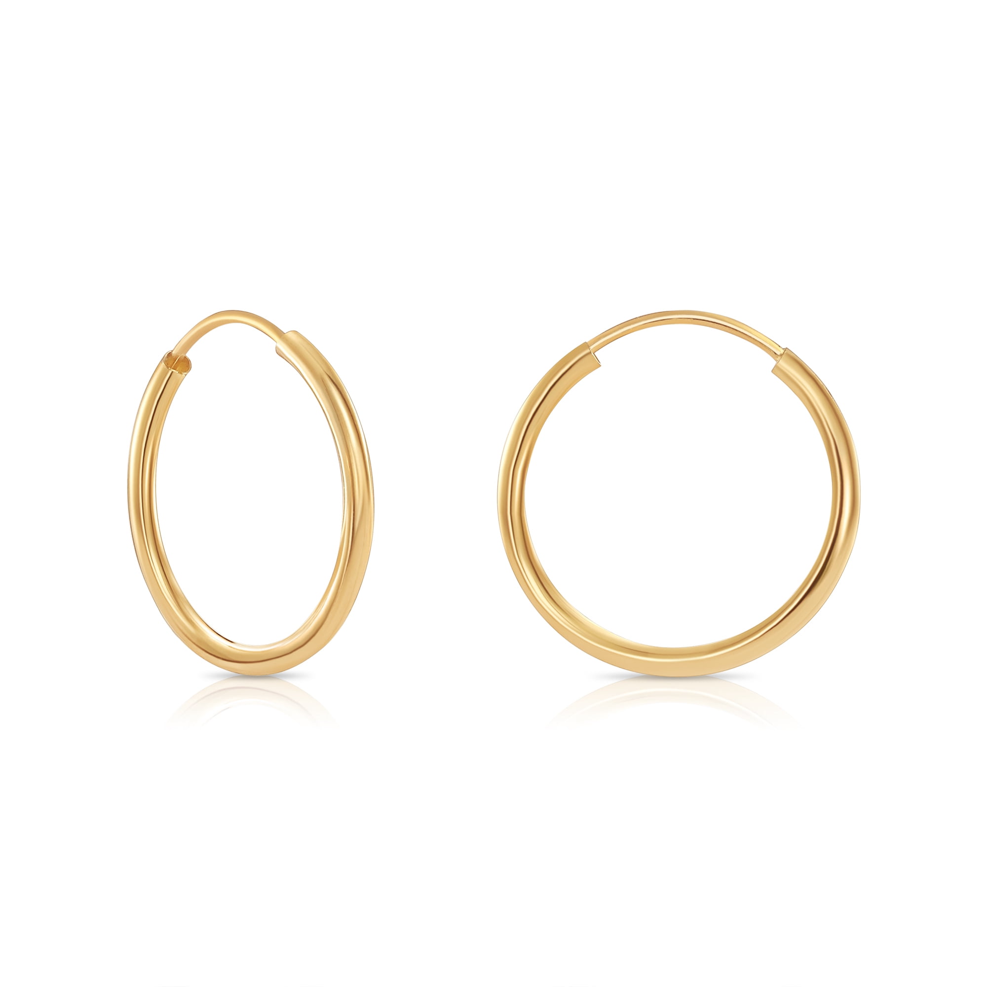 Tilo Jewelry 14K Yellow Gold Everyday Hoop Earrings, 1.3mm Tube Endless Hoops, 15mm (Women, Men, Unisex)