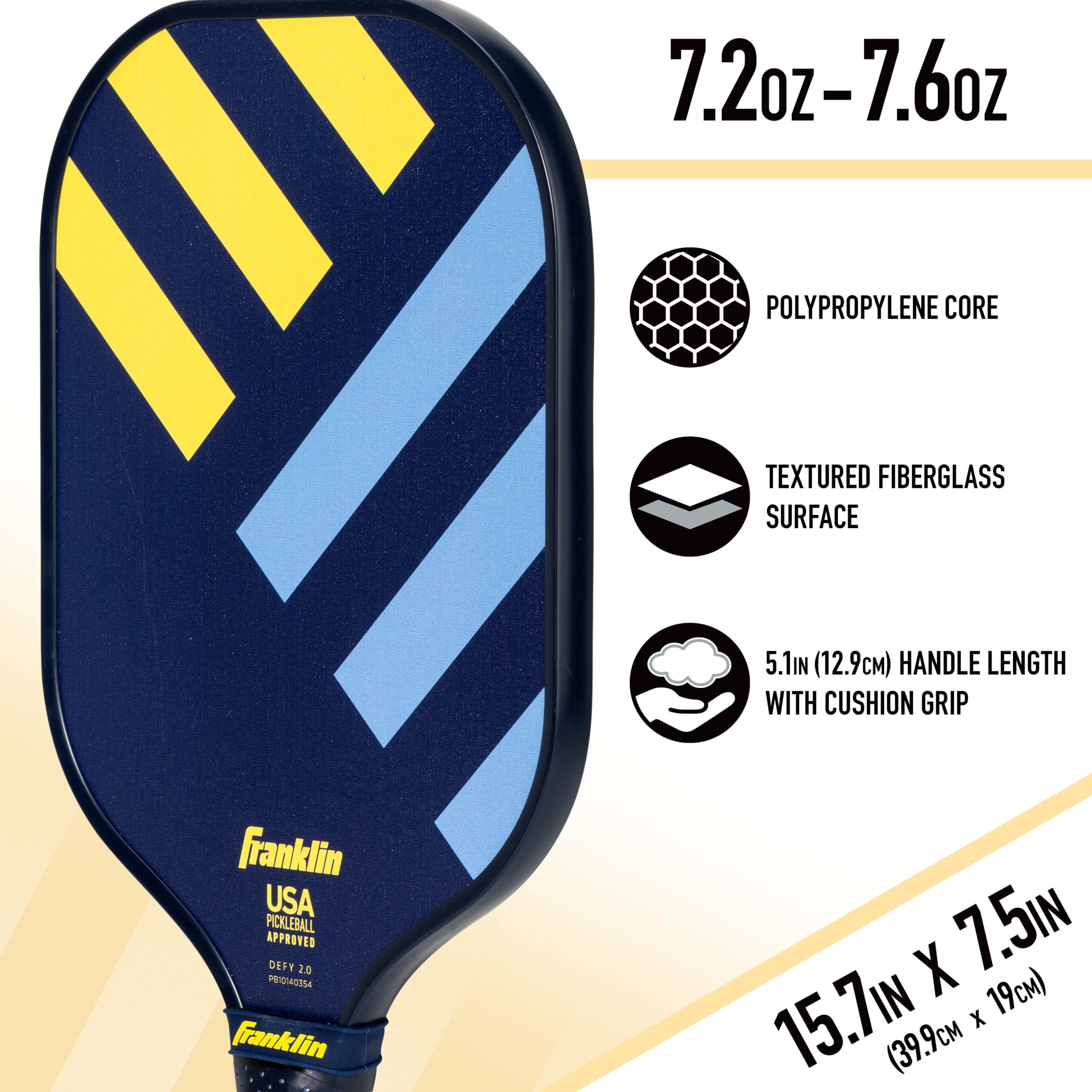 (2 pack) Franklin Sports Pickleball Paddle - DEFY - Textured Fiberglass Surface - Polypropylene Core - DEFY - Official USA Pickleball (USAP) Approved