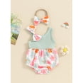 thumbnail image 2 of Mevireiy Newborn Baby Girl Bubble Romper Ribbed Knit Floral Sleeveless Strap One Shoulder Bodysuit, 2 of 9