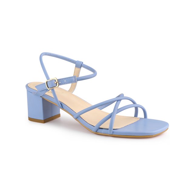 BLISSFUL STEP Sandales à Talon Bloc à Bout Ouvert à Bride Arrière pour Femmes Bleu (Taille 7,5)