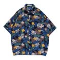 thumbnail image 1 of Playeras Camisa de vestir vintage con botones de manga corta hawaiana de playa con estampado floral suelto para hombre (Navy, 3XL), 1 of 6