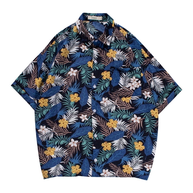 Playeras Camisa de vestir vintage con botones de manga corta hawaiana de playa con estampado floral suelto para hombre (Navy, 3XL)