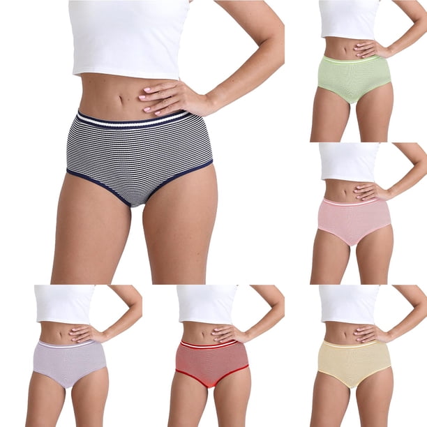 Calzones De Mujer Algodon Sin Costuras Braguitas Transpirables De Cintura Media y Alta Para Mujer, De Algodón De Color Liso, Con Entrepierna, 6 Unidades