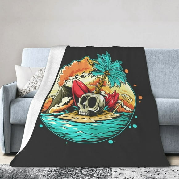 DouZhe Ultra-Soft Micro Fleece Lightweight Flannel Bed Blanket, Summer Beach Skull Head Print Cozy Warm Throw Blankets, 50"x40"