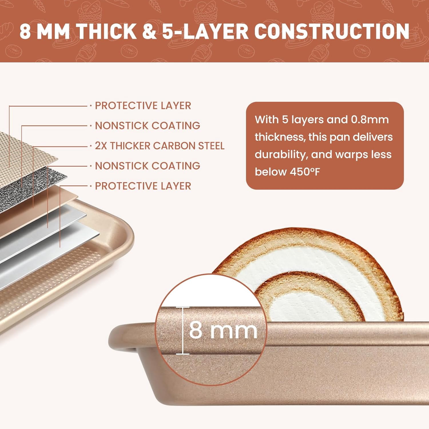 Baking Sheet with Wire Rack Set, 2 Pans(17.5'' X 11.8'') Cooling Racks, Includes 50 Sheets of Parchment Paper, Thickened Nonstick Cookie for Baking, Carbon Steel Pan