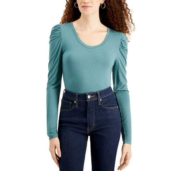 Planet Gold Juniors' Ruched-Sleeve Bodysuit Green XL 0