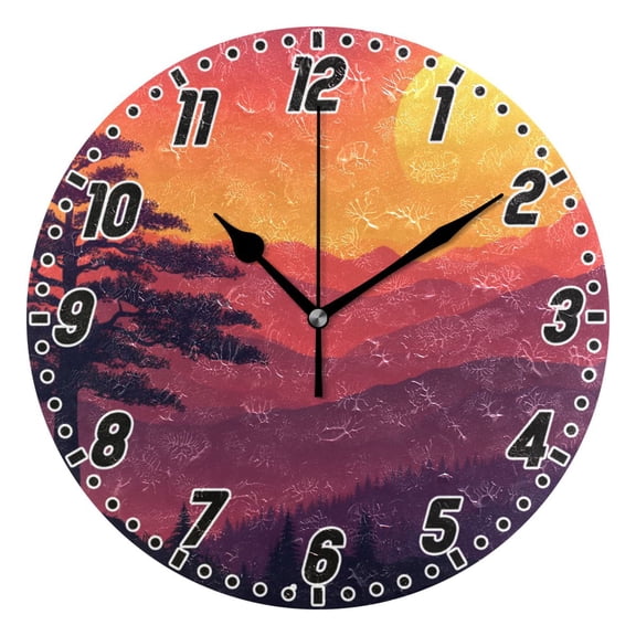 Dailycode Round Wall Clock Battery Operated Silent Non-Ticking Hanging Clock 10" Tree and Sunset