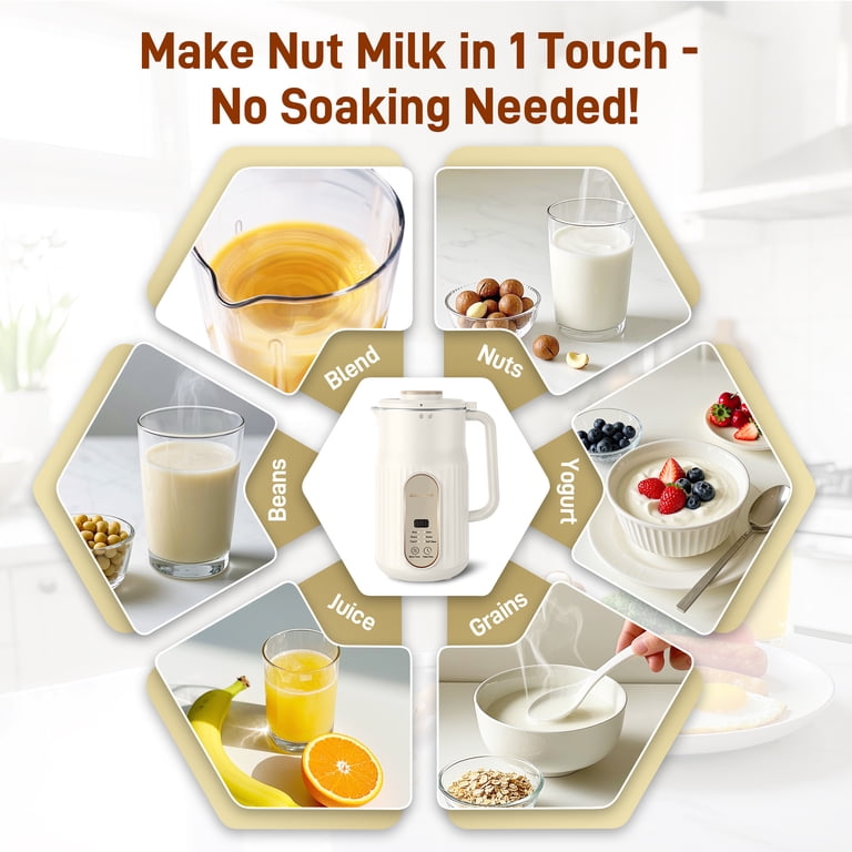 Nut Milk Maker, AlfaBot Automatic Nut Milk Maker ,Almond Milk Machine,Plant-Based Milk, Oat, Soy, Yogurt, ,Delay Setting& Auto Clean