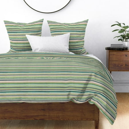 Multicolored Stripe Stripes Green Blue Pink Geo Sateen Duvet Cover