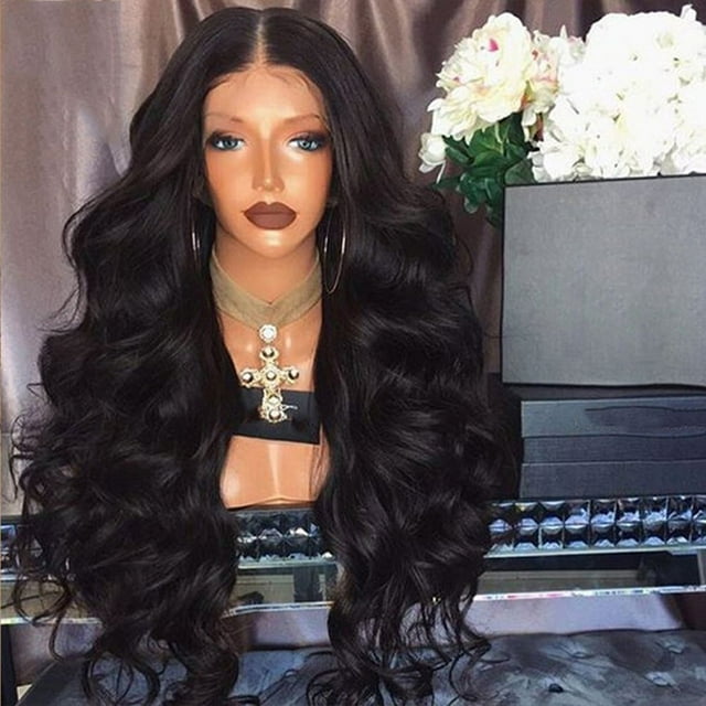 Joywa Perruque Longue Cheveux Noirs Perruque Cheveux Lisses Perruque Synthétique Résistante à la Chaleur Noire
