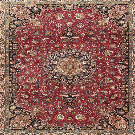 Ahgly Company Machine Washable Indoor Square Traditional Light Copper Gold Area Rugs, 8' Square