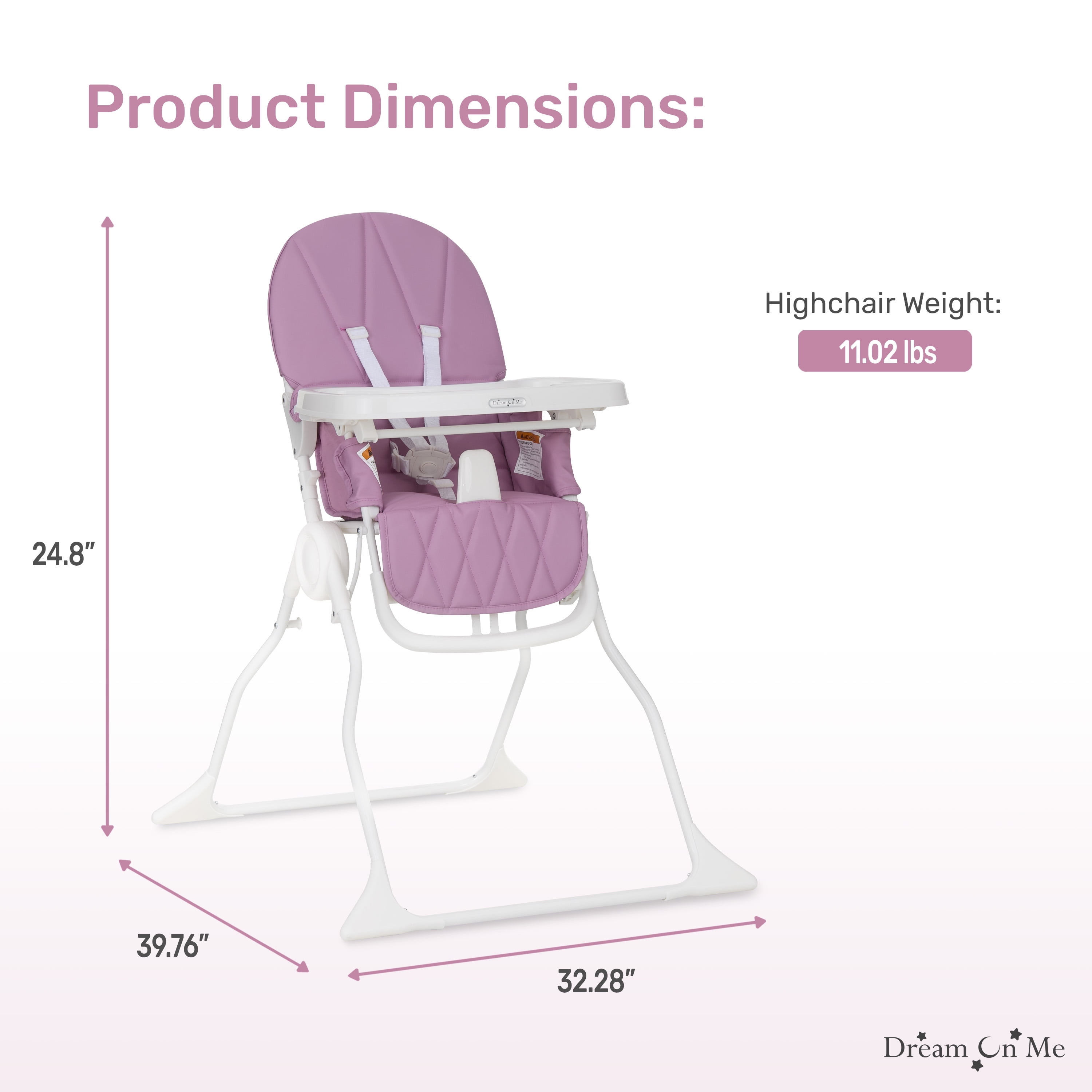 Dream On Me Snack and Stow Baby high Chair, Easy to fold and Store Travel high Chair, Removable and Three Position Adjustable Tray Portable high Chair, Mauve