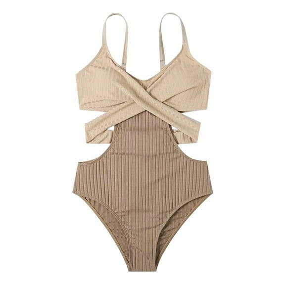 TSADFHJI Womens Plus Size Swimsuits Summer Women's Solid Color Swimsuit Fashion Swimsuit Beach Bikini M Beige