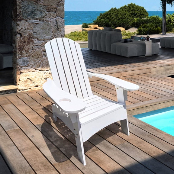 Indoor White Adirondack Chair | Sloping Seat for Relax | Solid Hardwood Build | Simple Assembly Included