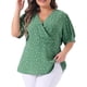 thumbnail image 1 of Agnes Orinda Blusa envolvente de peplum de manga corta con cuello en V y lunares para mujer de tallas grandes 4X verde, 1 of 6