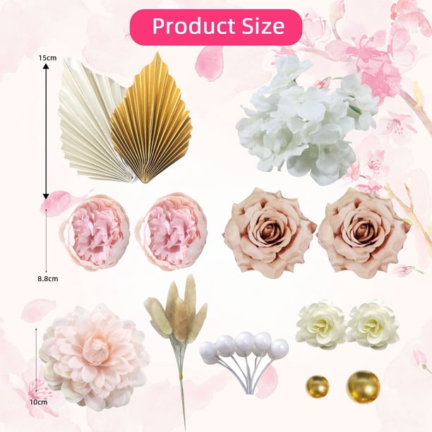 Accesorios de decoración para tarta de cumpleaños con forma de bola de flores doradas y champán para baby shower bohemio