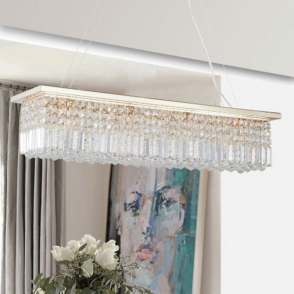 ACE-LIGHTS,Modern Crystal Chandelier,8-Light Golden Rectangle Raindrop Chandelier(Bulb Not Included),Contemporary Rectangular Pendant Light Fixture for Living Room,Dining Room,Kitchen,Bedroom(Golden)