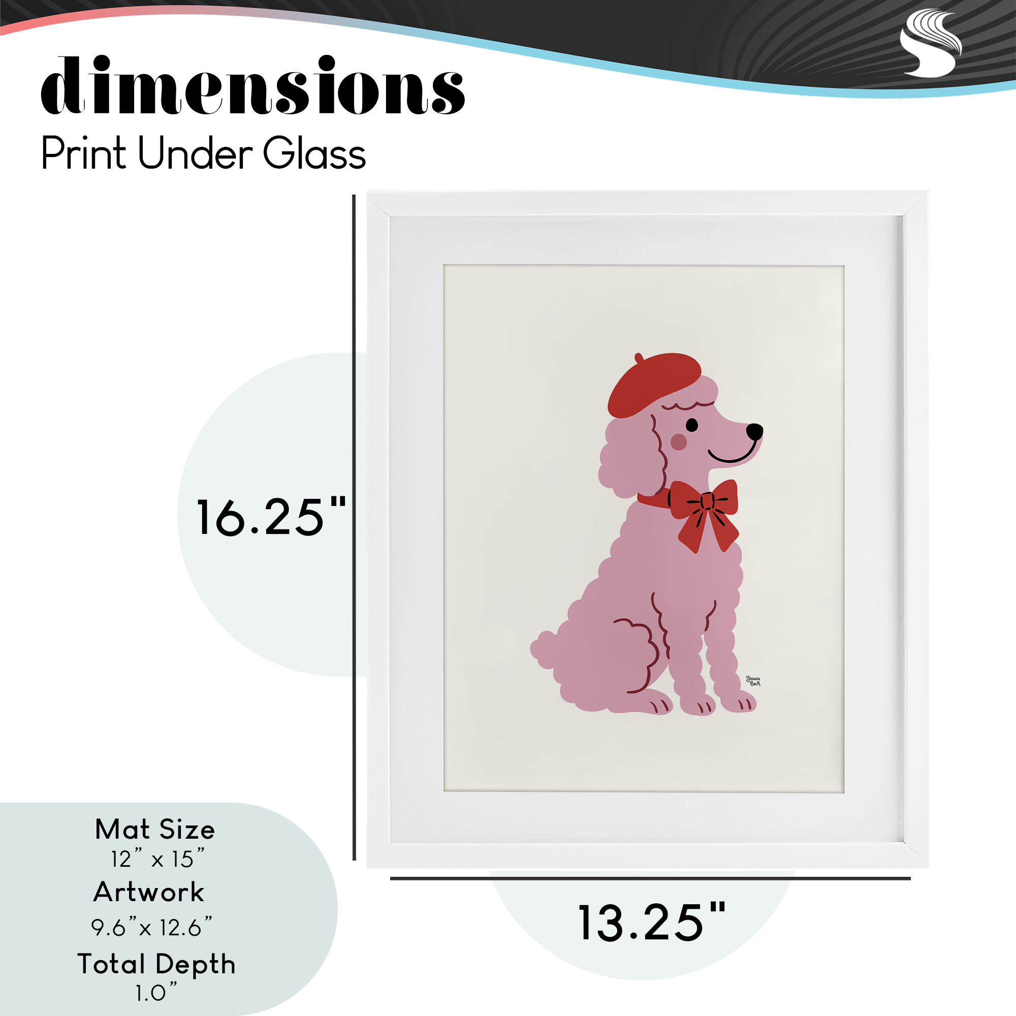 French Poodle in Beret White Framed Print Under Glass, design by Jessica Beck
