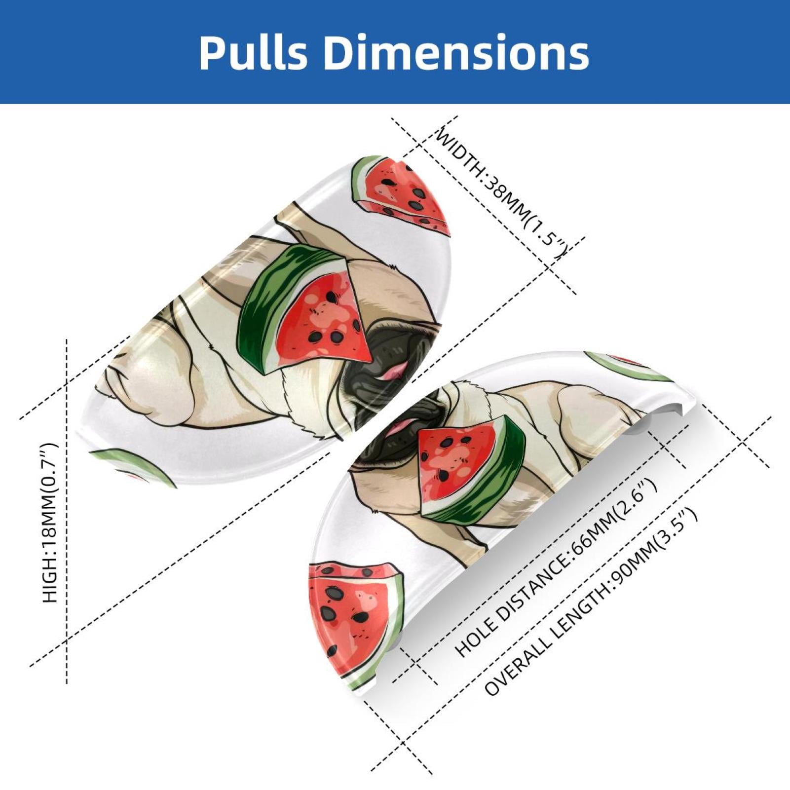 PhooArto 6 Pcs Cup Drawer Pulls, Pug Dog and Watermelon Pattern Shell Shape Handles Cabinet Knobs for Dresser Cupboard Closet Wardrobe with Screws