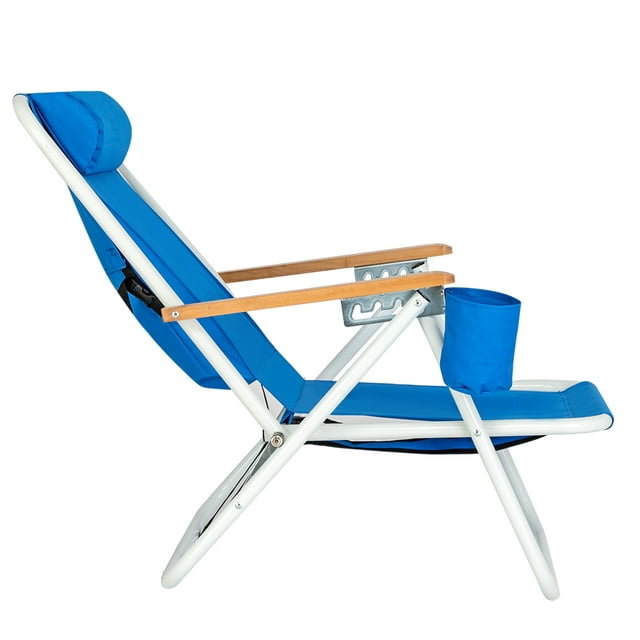 Outdoor Chairs for Beach, Folding Backpack Beach Lounge Chairs with Cup Holder&Adjustable Headrest, Portable Reclining Beach Chair, Lounge Chair for Camping, Fishing, Picnic, Patio, Pool, Blue, W9197