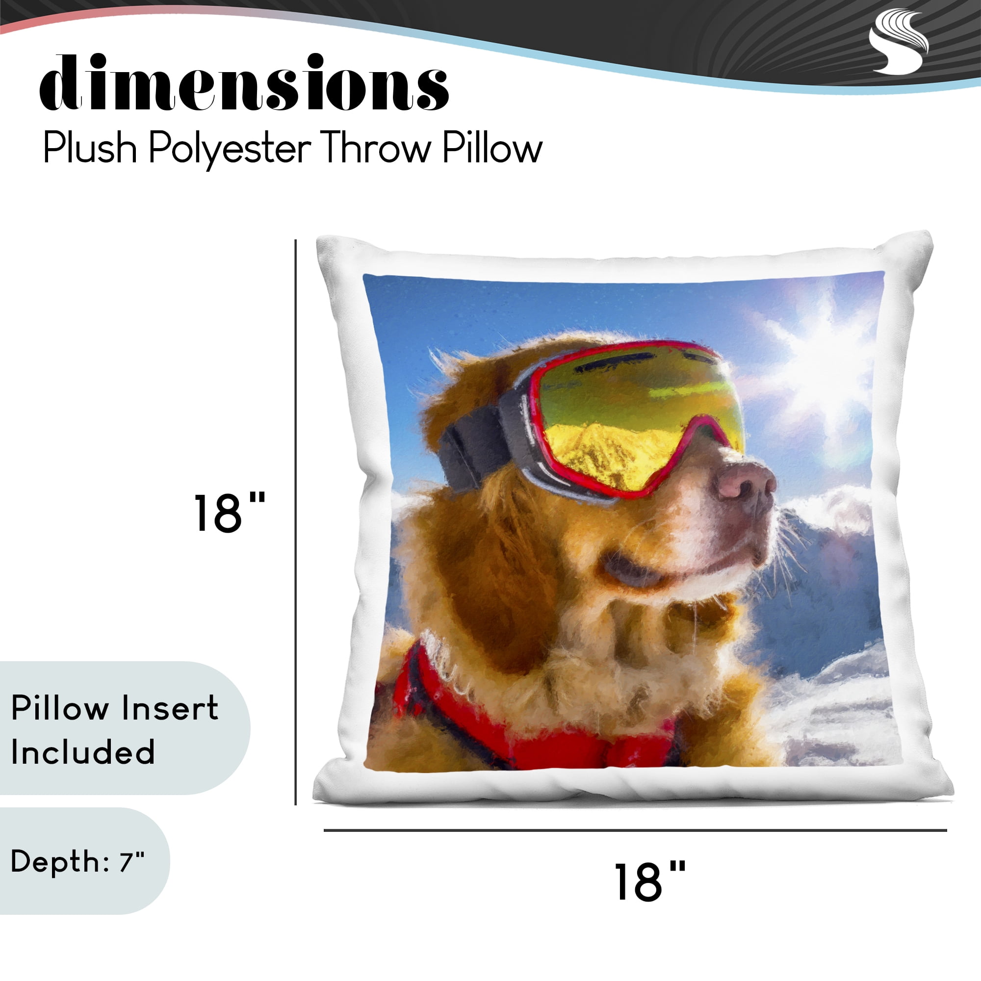 Stupell Industries Ski Goggles Retriever Decorative Printed Throw Pillow, design by Sean Parnell, 18 x 7 x 18