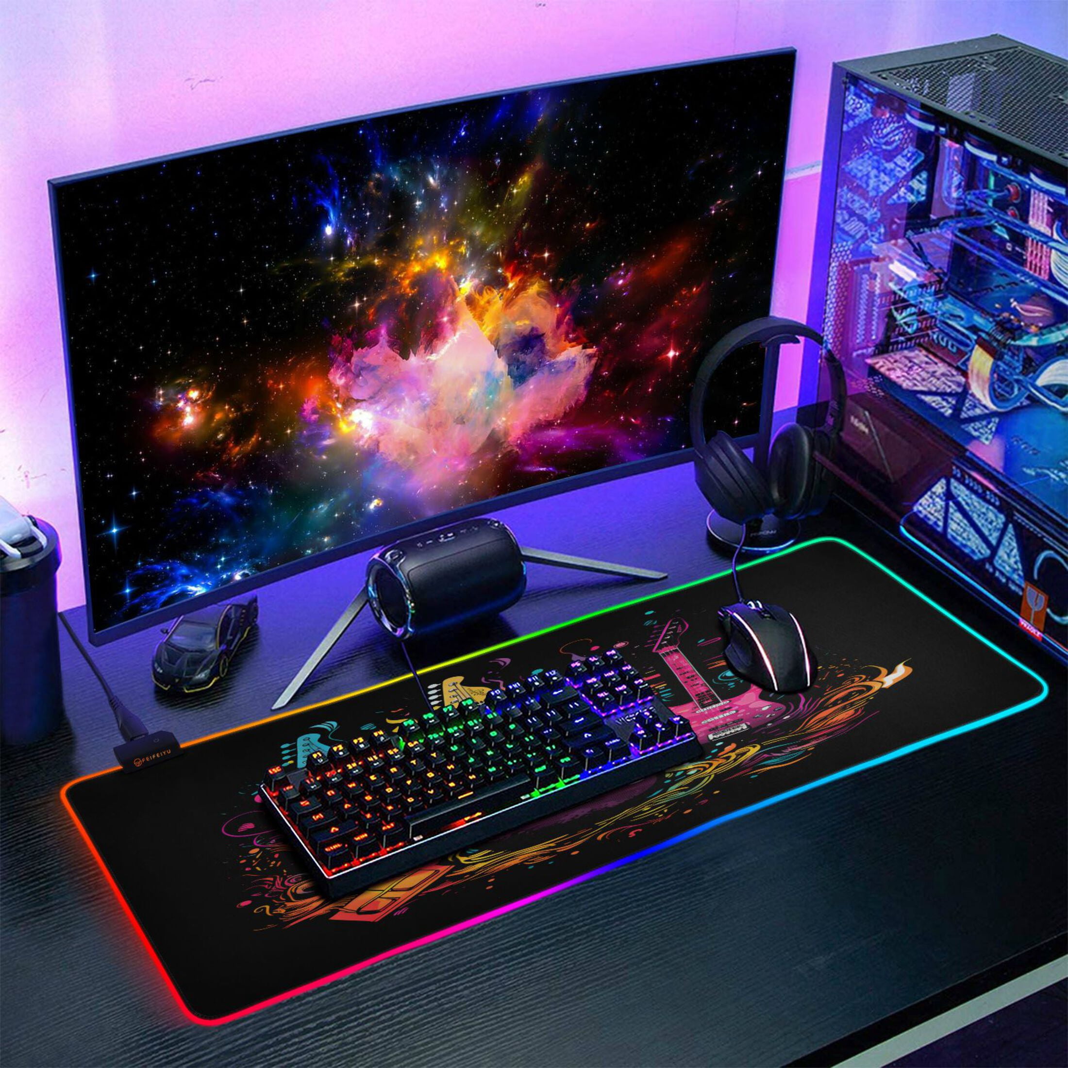 Large RGB Gaming Mouse Pad Led Glowing Mousepad Non-Slip Rubber Base 13 Light Modes 31.5x11.8 Electric Guitar