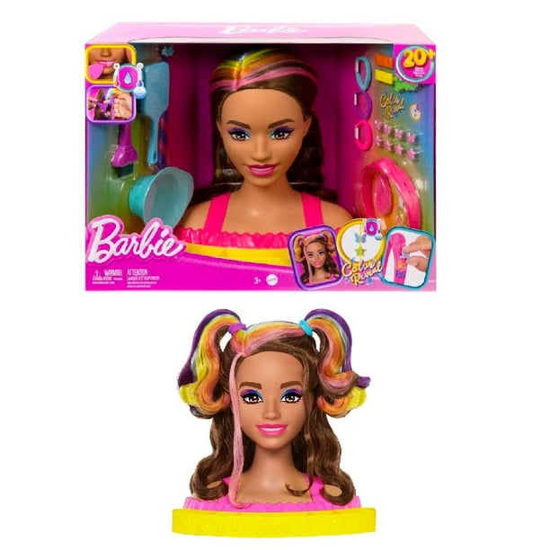 Muñeca Barbie Styling Head Arcoíris Neón Castaña Walmart en línea