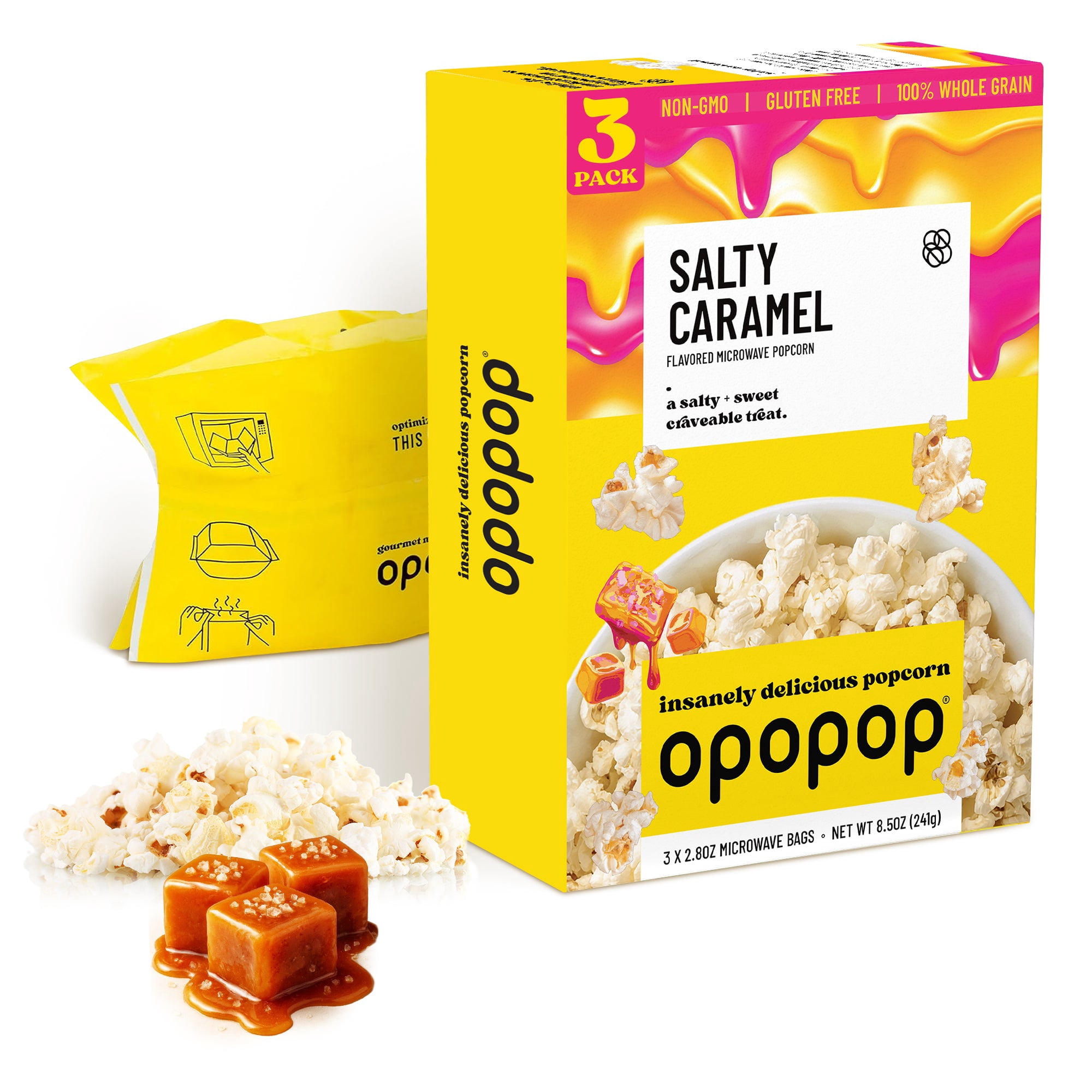 Opopop Microwave Popcorn Salty Caramel Flavor 2.8oz/3ct