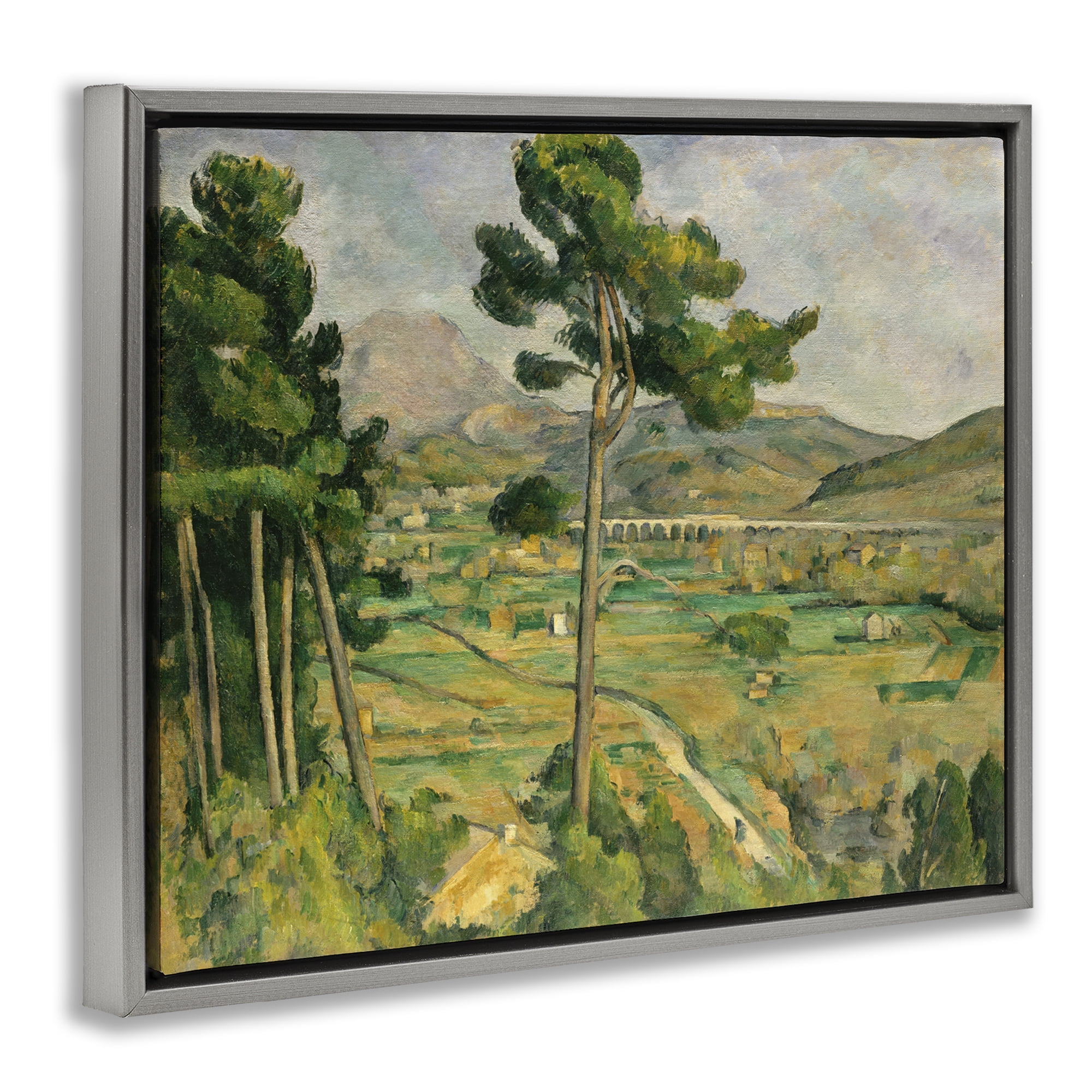 Stupell Industries Classic Cezanne Mont Sainte-Victoire Landscape & Nature Painting Gray Floater Framed Canvas Art Print Wall Art, 21 x 17