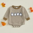 thumbnail image 2 of Gubotare Baby Boy Bodysuits Long Sleeve Waffle-Knit Bodysuits - Halloween Spooky Ghost Embroidery & Striped Bodysuits for Baby Boys(White,0-3 Months), 2 of 4