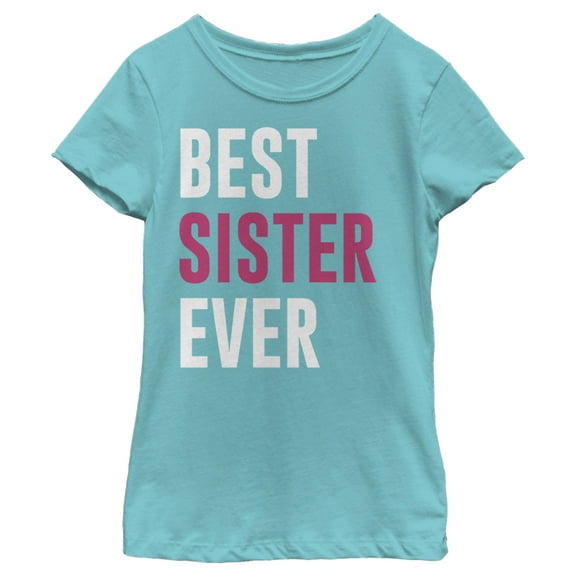Girl's Lost Gods Best Sister Ever Text Graphic Tee Tahiti Blue Large