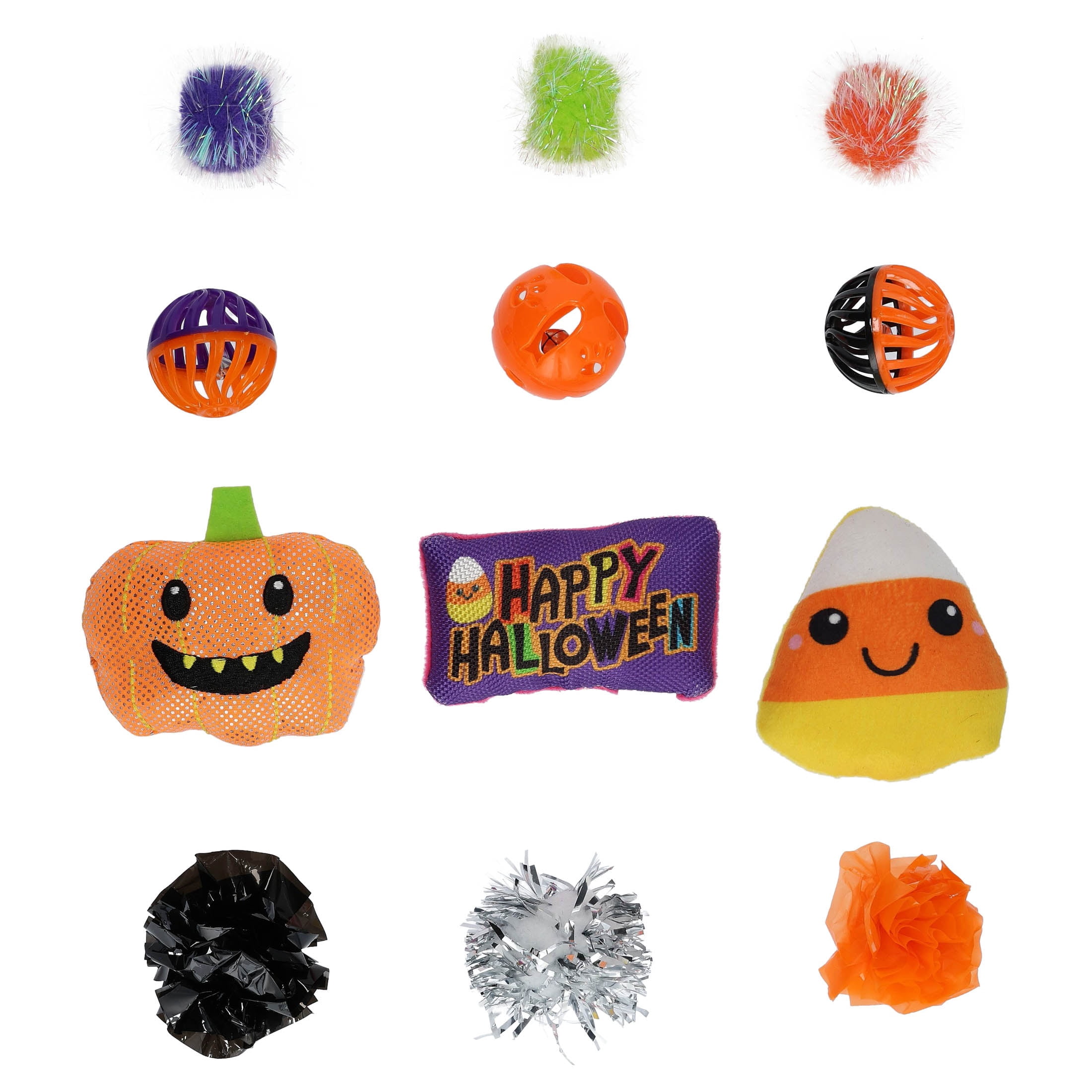 Vibrant Life Halloween Assorted Candy Corn and Pumpkin Cat Toys, 12 Pieces