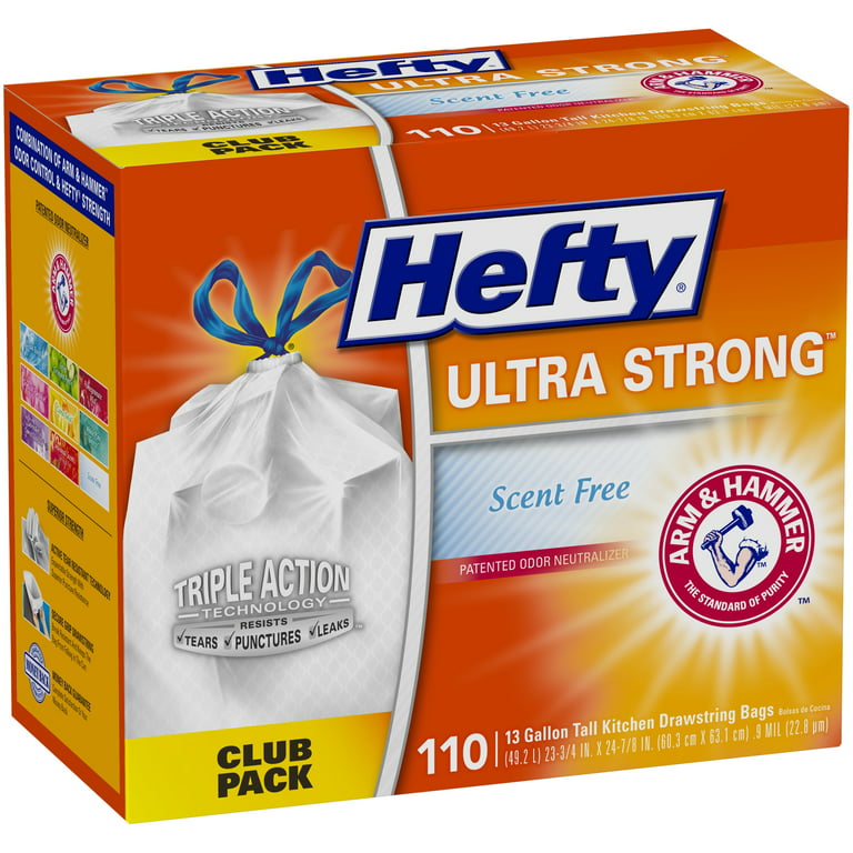 Hefty Ultra Strong Tall Kitchen Trash Bags, Unscented, 13 Gallon, 110 Count  110 Count (Pack of 1)