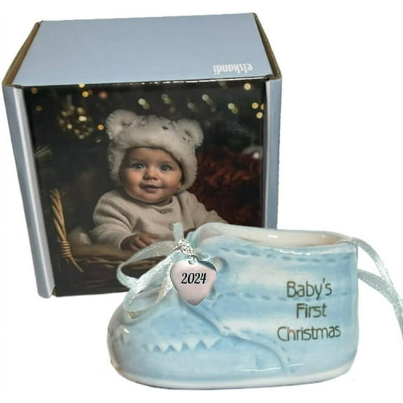 My First Christmas Baby Boy Ornament - 2024 Keepsake Christmas Tree Ornament with Blue Baby Booties
