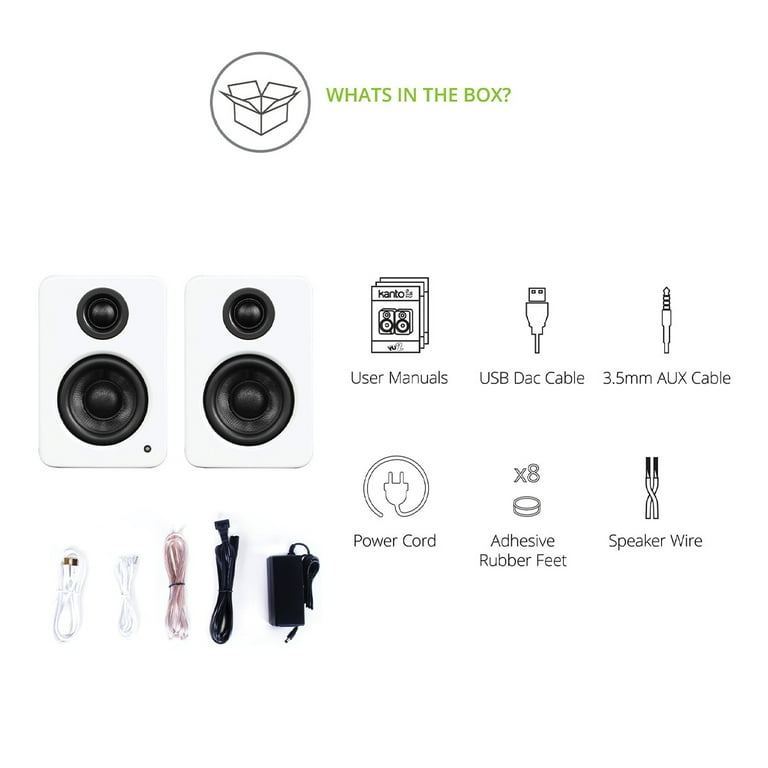Kanto Desktop Speakers, Matte White, USB DAC, 3-Inch Drivers, AUX