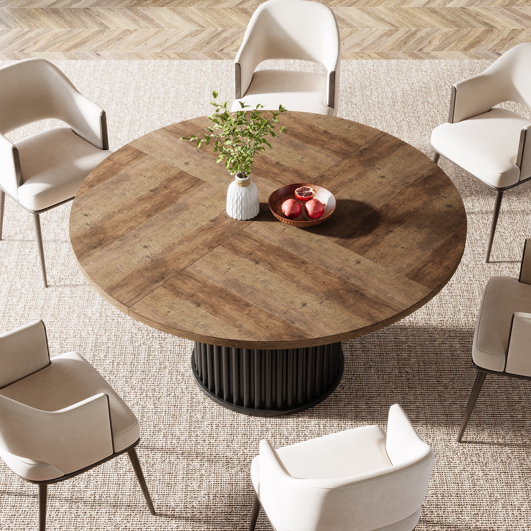Tribesigns Round Dining Table for 4-6 People, 47.24-Inch Circle Wood Kitchen Table with Sturdy Fluted Metal Base, Modern Dining Room Furniture