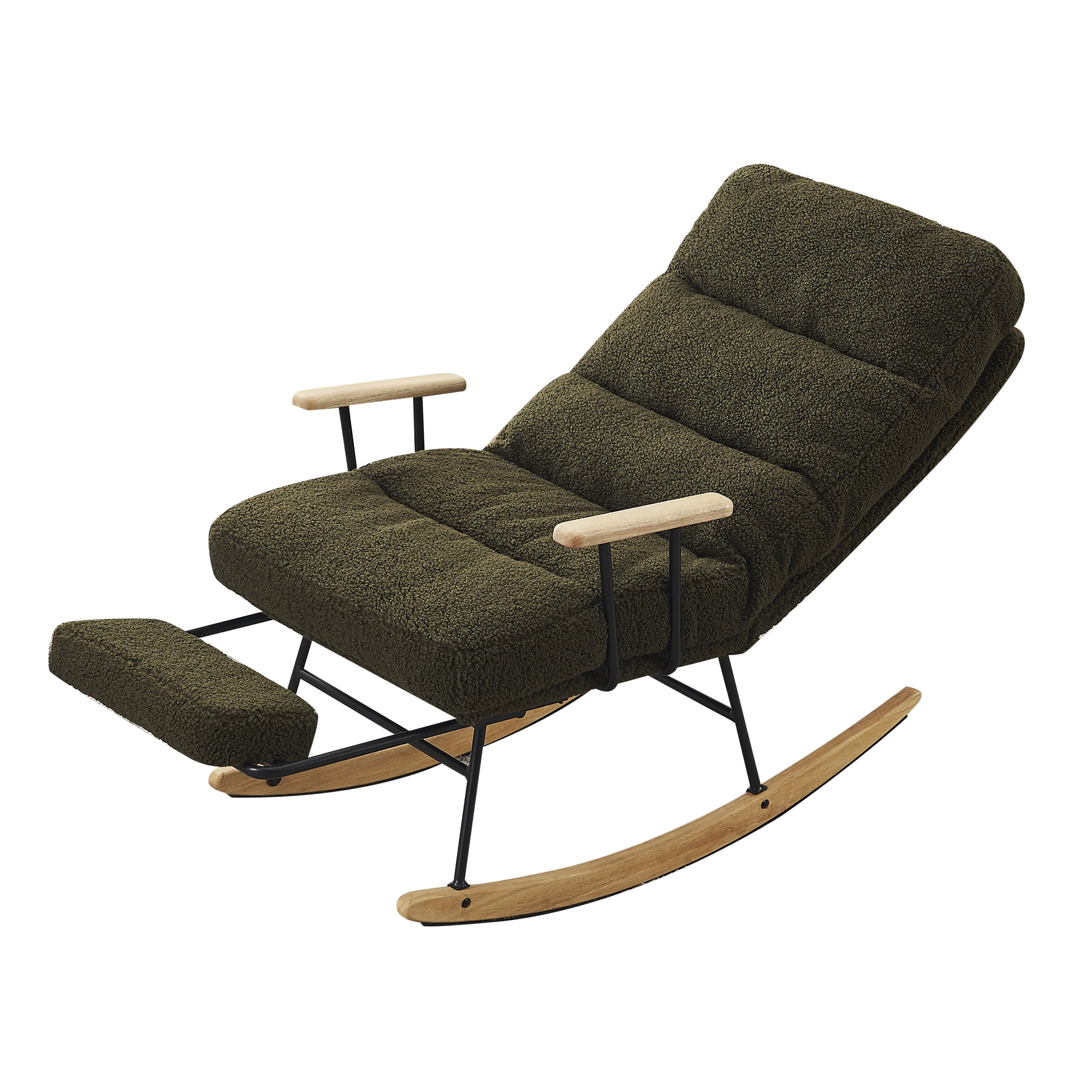 Banome Modern Teddy Gliding Rocking Chair with High Back - Retractable Footrest and Adjustable Back Angle - Perfect for Nursery, Living Room, and Bedroom