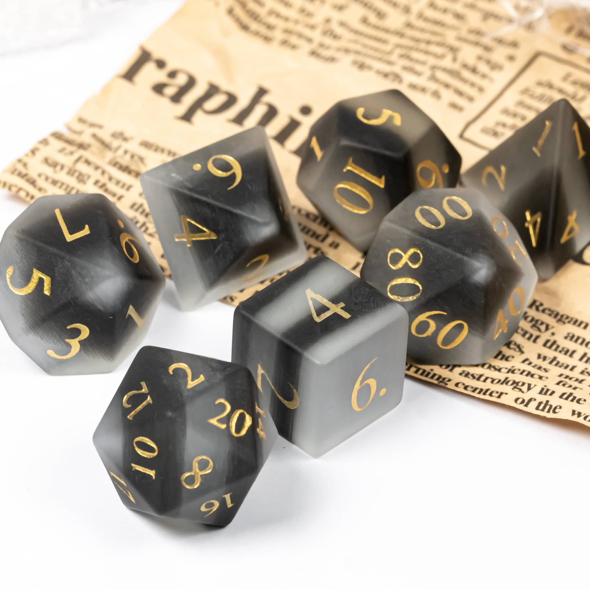 Cusdie Set of 7 Handmade Stone Dice, 16mm Polyhedral Stone D&D Dice Set with Leather Box, DND Dices for Collection