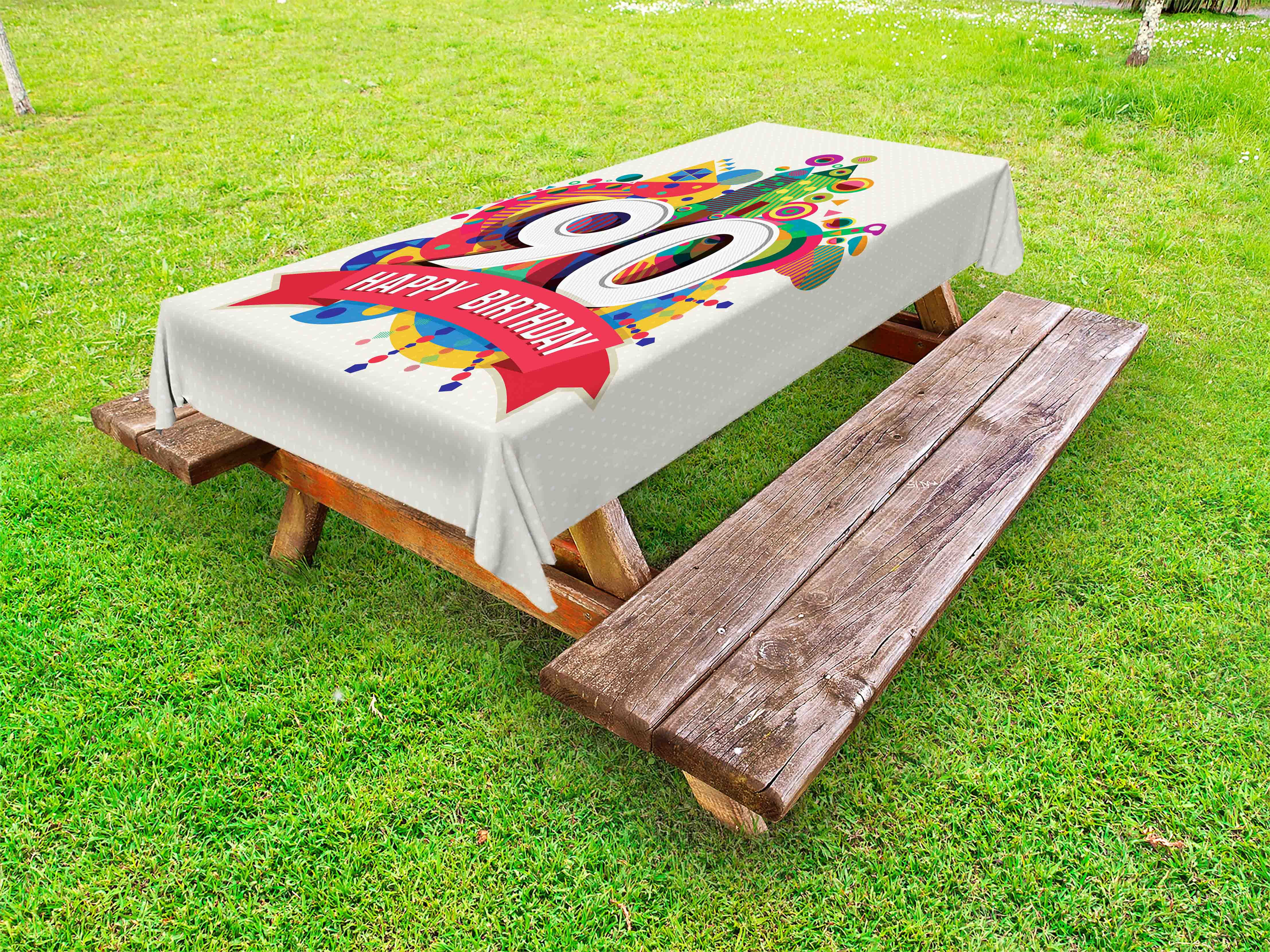 90th Birthday Outdoor Tablecloth, Funky Pop Style Geometrical Fun