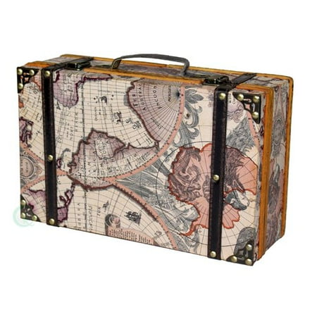 Quickway Imports Old World Map Wooden Small Trunk