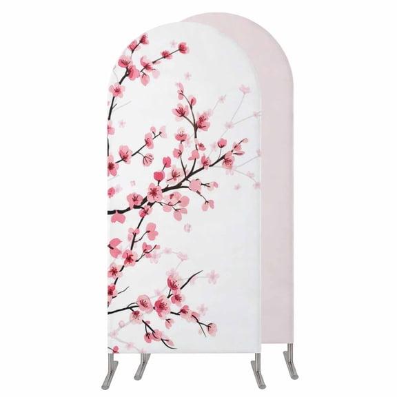 Cherry Blossom Wedding Arch Cover,Stretchy Spandex Arch Backdrop Stand Covers 5 FT,Spring Pink Floral Branches Watercolor Round Top Arched Backdrop Cover for Birthday Party Ceremony Baby Shower Event