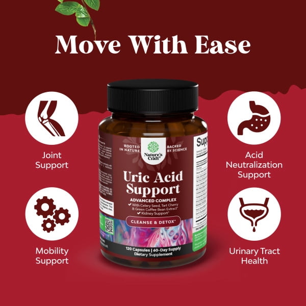 Natures Craft Uric Acid Cleanse and Detox Capsules with Tart Cherry and Celery Seed, 60 Count