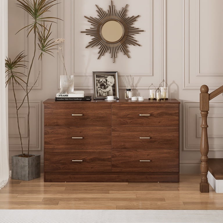 Meteorleg 6 Drawer Double Dresser, Wide Chest with Metal Handles