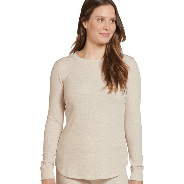 Jockey Chandail à Col Rond en Tricot Gaufré à Manches Longues pour Femmes