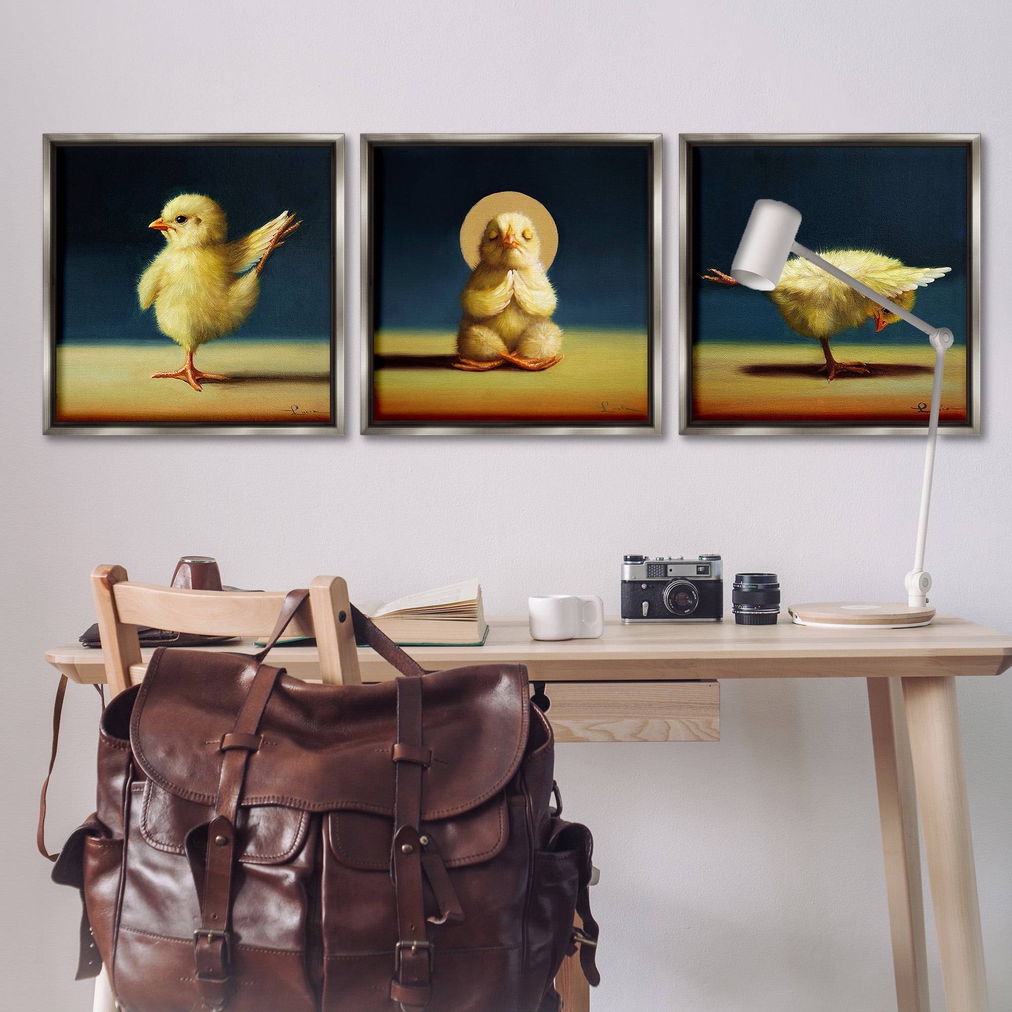 Stupell Industries Yoga Chick Trio Stretching Poses Animals & Insects Painting Gray Floater Framed Canvas Art Print Wall Art, 25 x 25, Set of 3